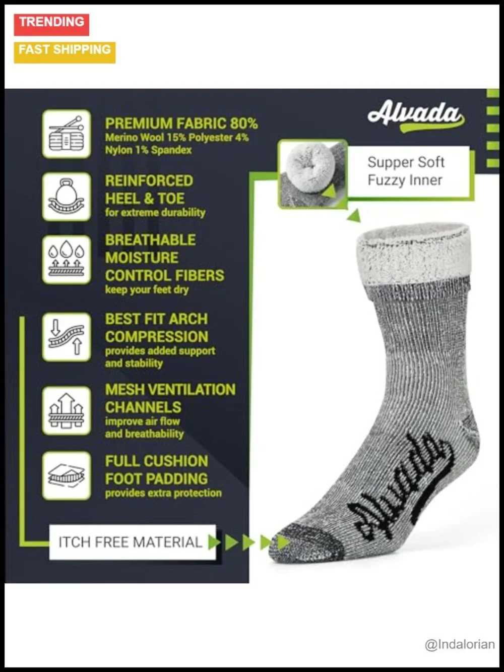 Merino Wool Crew Socks Thermal Warm Socks for Winter Work Hiking 3 Pairs